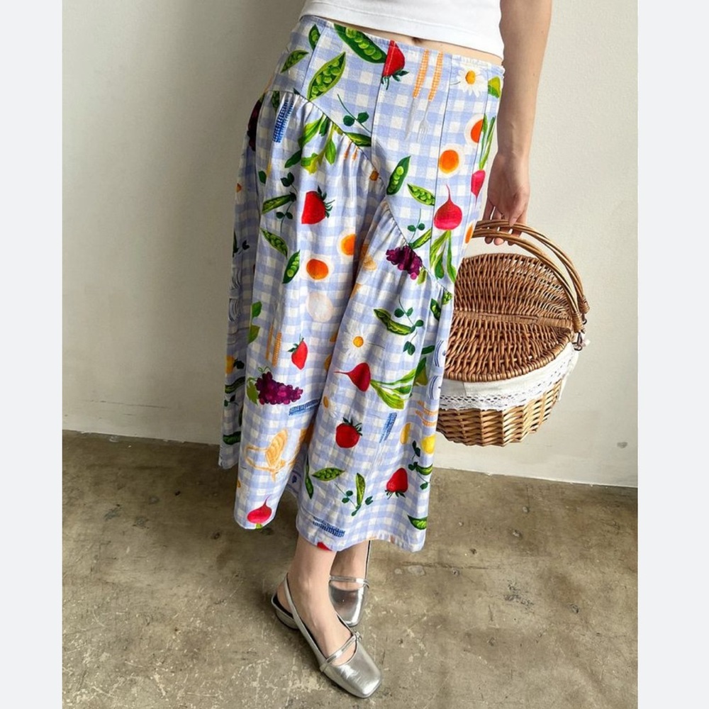 Lisa Says Gah Maeve Midi Skirt Picnic Alfresco Gingham Blue Size Medium NWT New - Picture 13 of 13